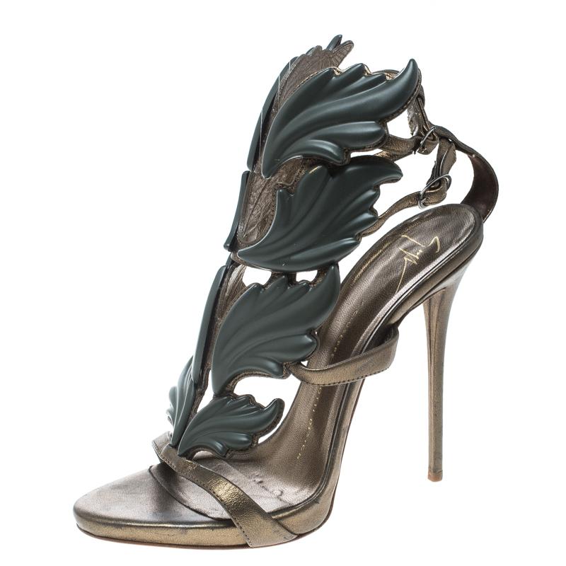 Sandales De Soirée GIUSEPPE ZANOTTI Taille 9.5 - Cuir Argenté à Cristaux - Neuf