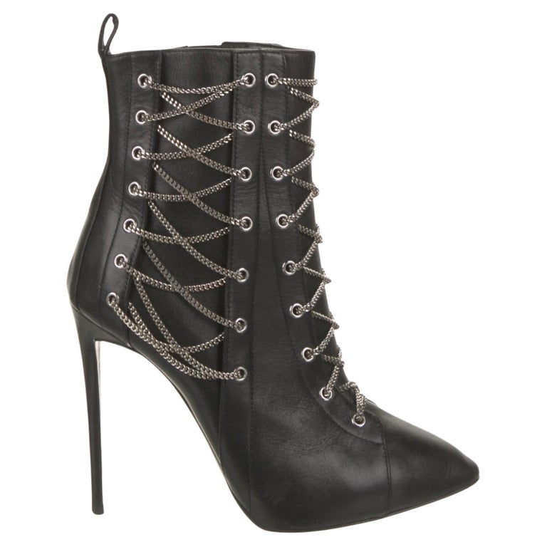 Giuseppe Zanotti Leather Chain-link Accents Lace-up Boots (US 6.5) For Sale  at 1stDibs