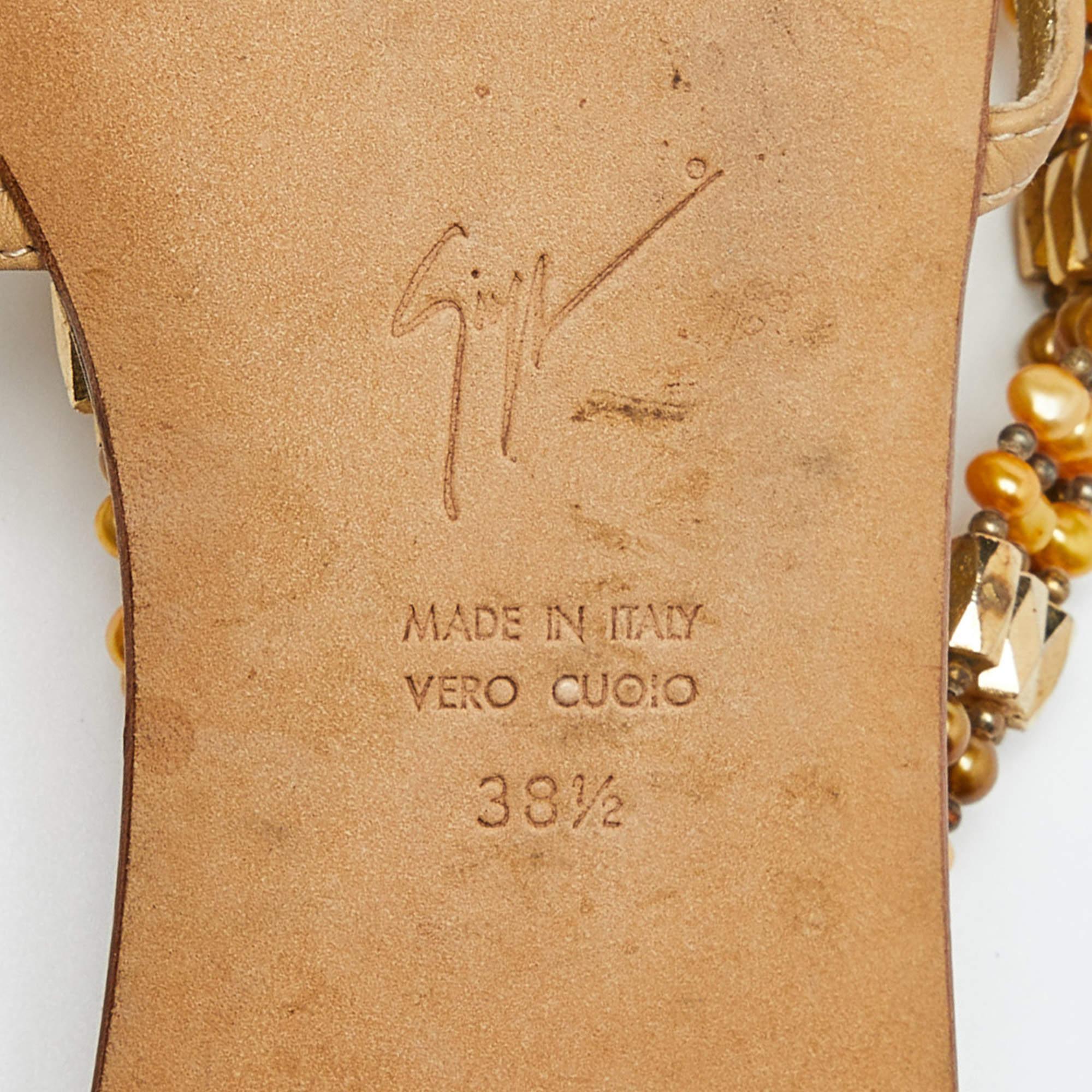 Giuseppe Zanotti Leather Crystal Embellished Chain Thong Flat Sandals Size 38.5 For Sale 3