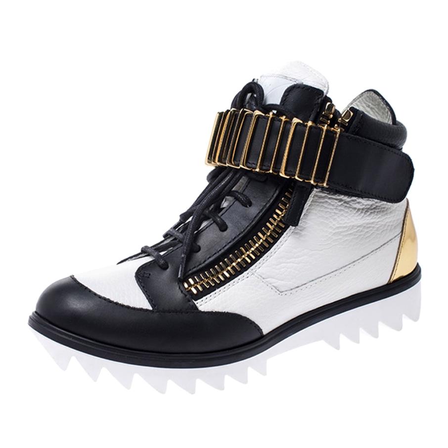 Giuseppe Zanotti Leather Metal Embellished Strap High Top Sneakers Size 37.5