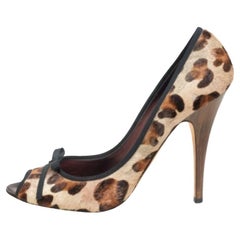 Giuseppe Zanotti Leopard Print Calf Hair Peep Toe Pumps Size 41