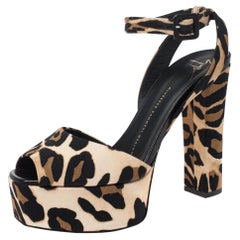 Giuseppe Zanotti Leopard Print Grosgrain Lavinia Ankle Strap Sandals Size 39
