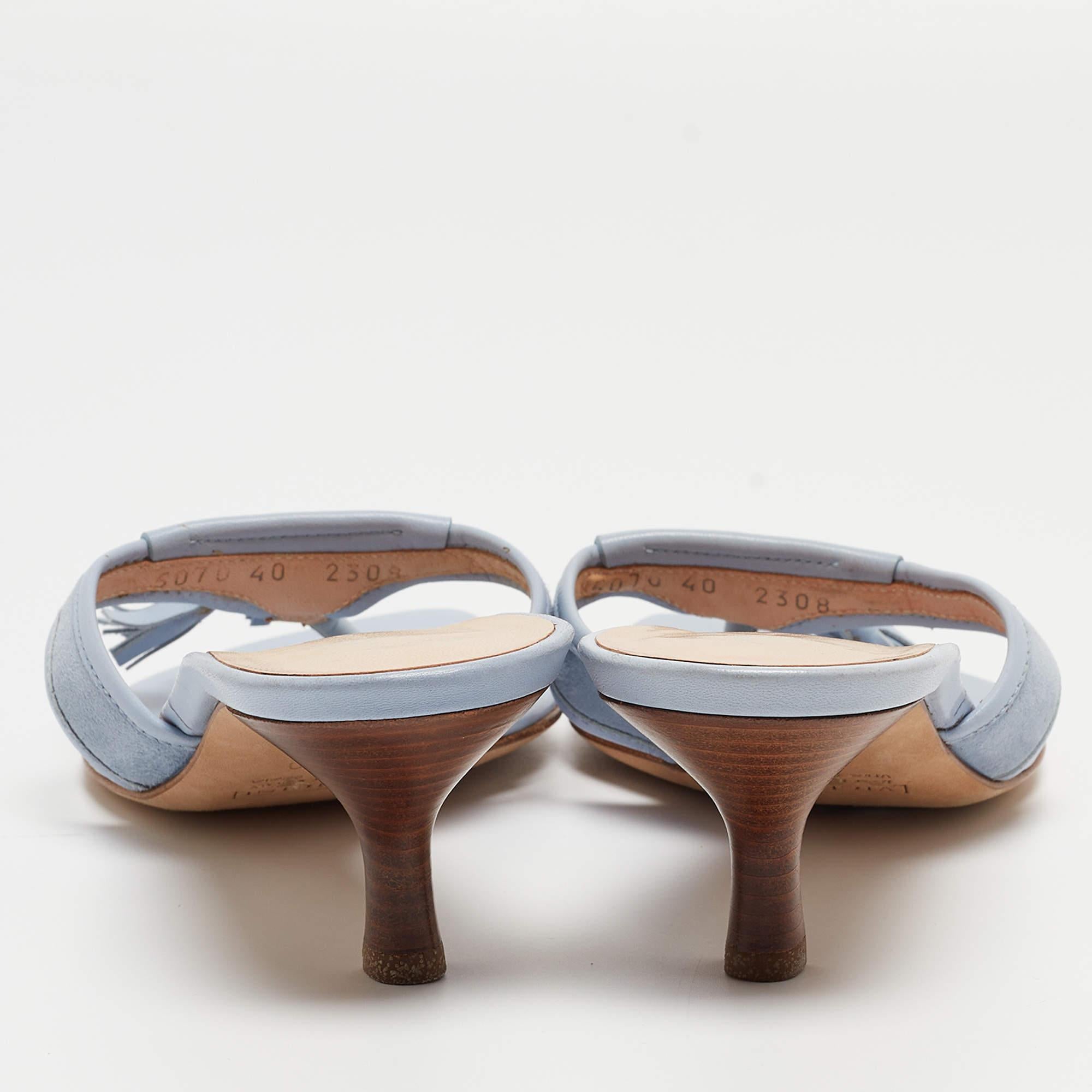 Women's Giuseppe Zanotti Light Blue Leather Tassel Thong Side Sandals Size 40