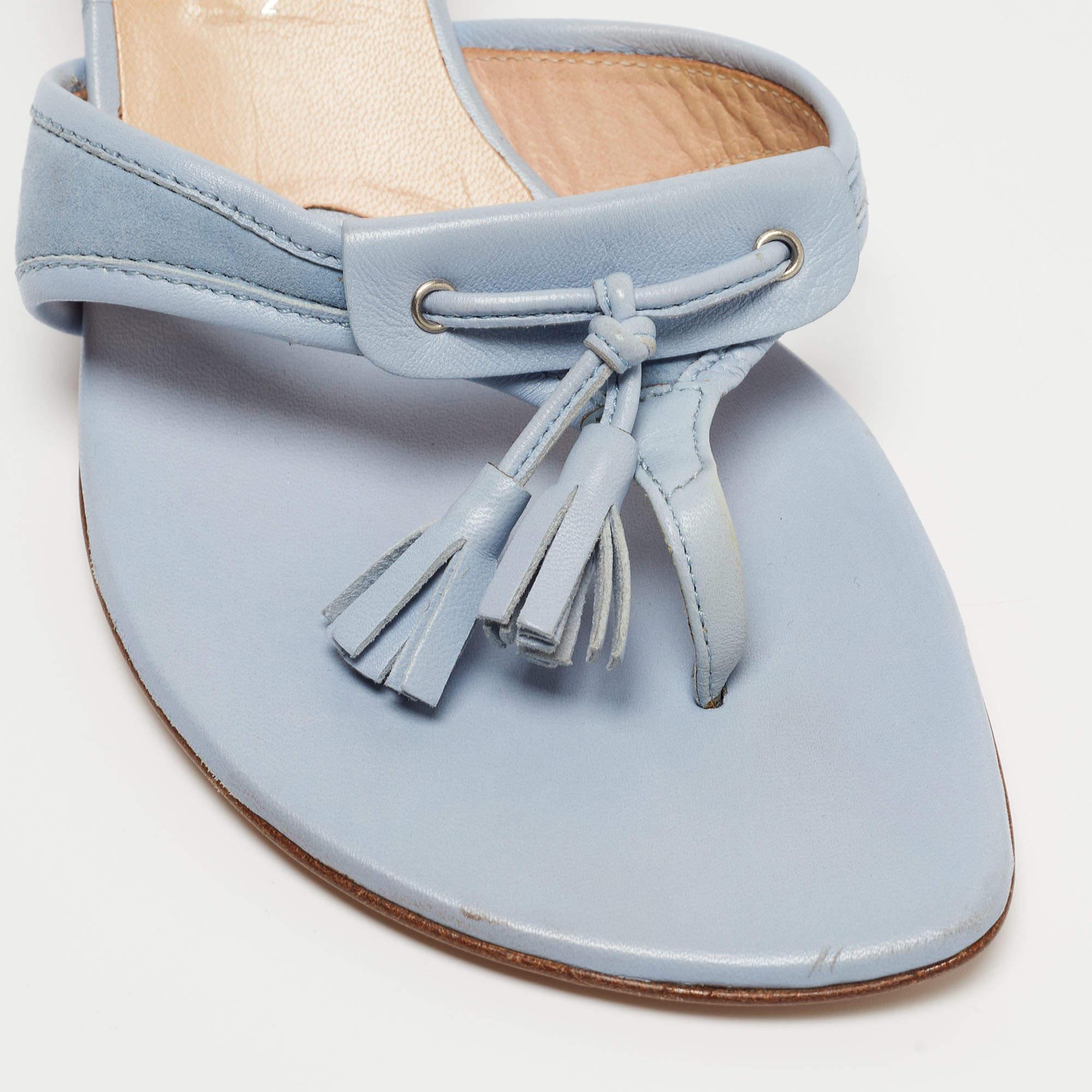 Giuseppe Zanotti Light Blue Leather Tassel Thong Side Sandals Size 40 2