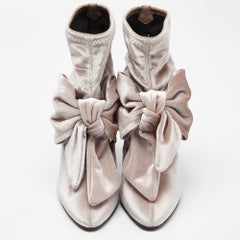 Giuseppe Zanotti Light Pink Velvet Bow Stretch Ankle Booties Size 38