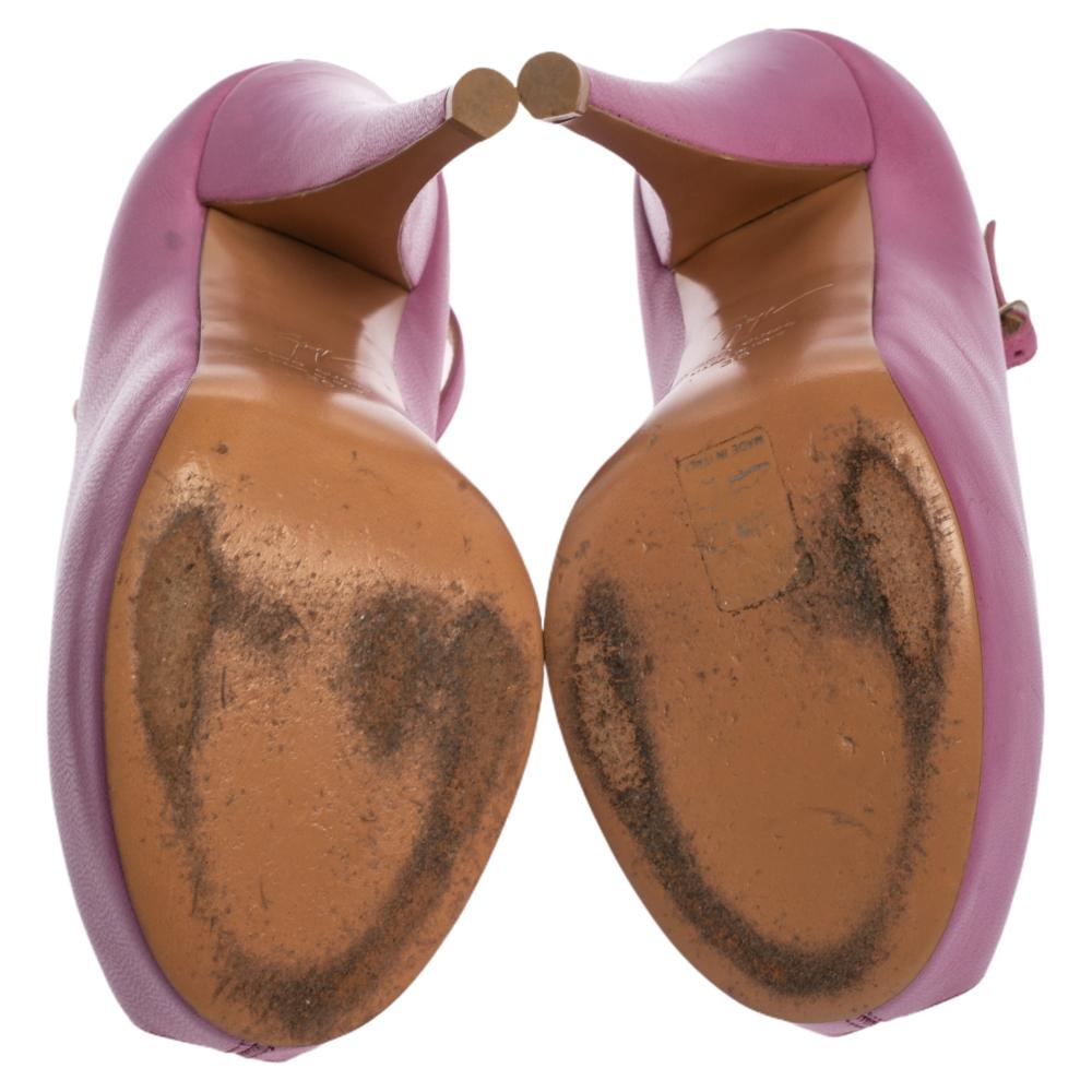Brown Giuseppe Zanotti Lilac Leather Monro Ankle Strap Peep Toe Platform Pumps Size 36