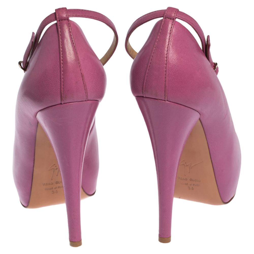 Women's Giuseppe Zanotti Lilac Leather Monro Ankle Strap Peep Toe Platform Pumps Size 36
