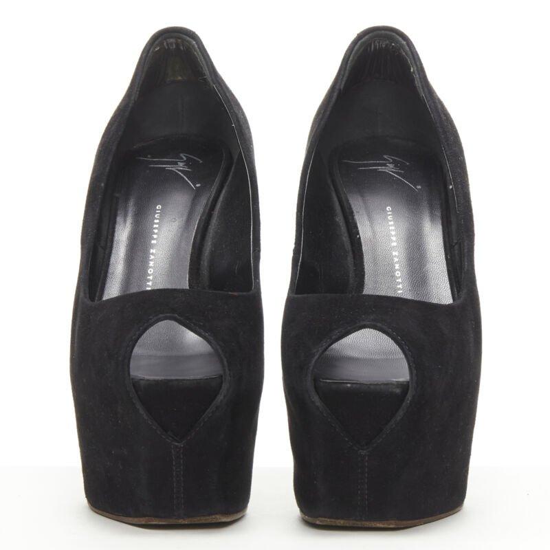 Black GIUSEPPE ZANOTTI Liza black suede platform high platform peep toe heel EU38