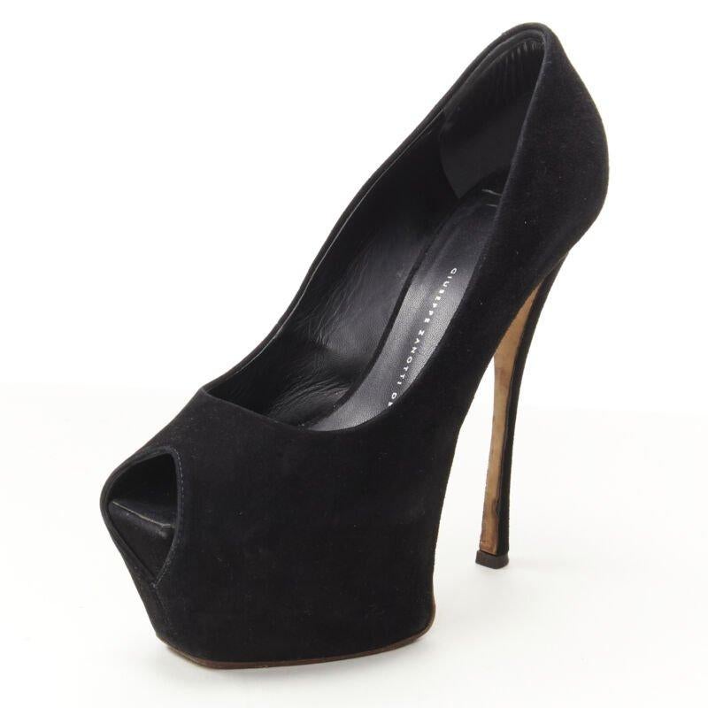 GIUSEPPE ZANOTTI Liza black suede platform high platform peep toe heel EU38 3