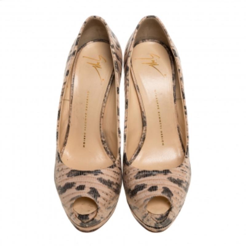 Giuseppe Zanotti Lizard Embossed Leather Monro Peep Toe Platform Pumps Size 39 Damen im Angebot