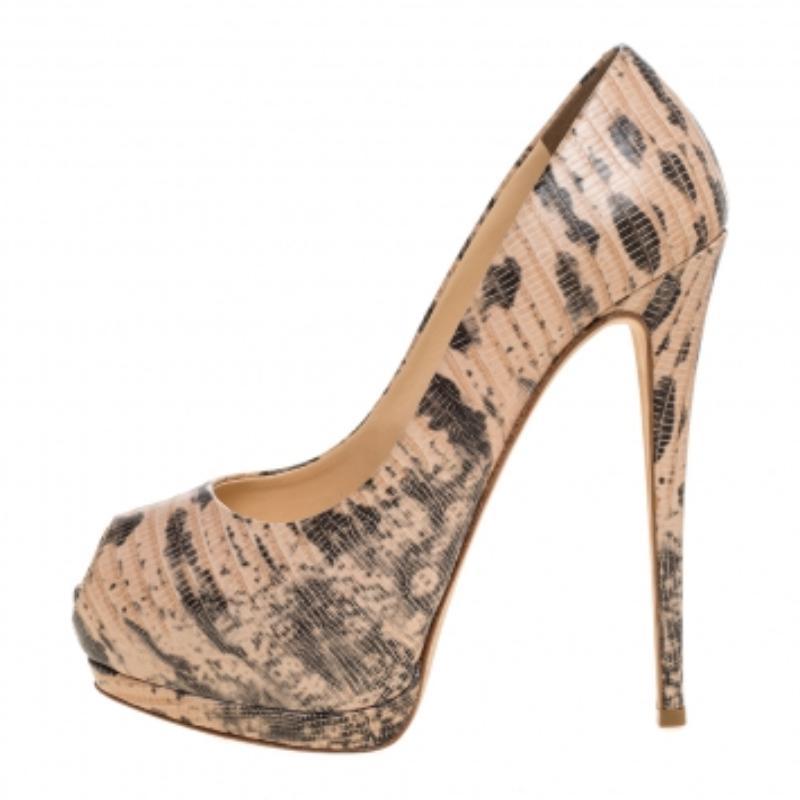 Giuseppe Zanotti Lizard Embossed Leather Monro Peep Toe Platform Pumps Size 39 im Angebot 3