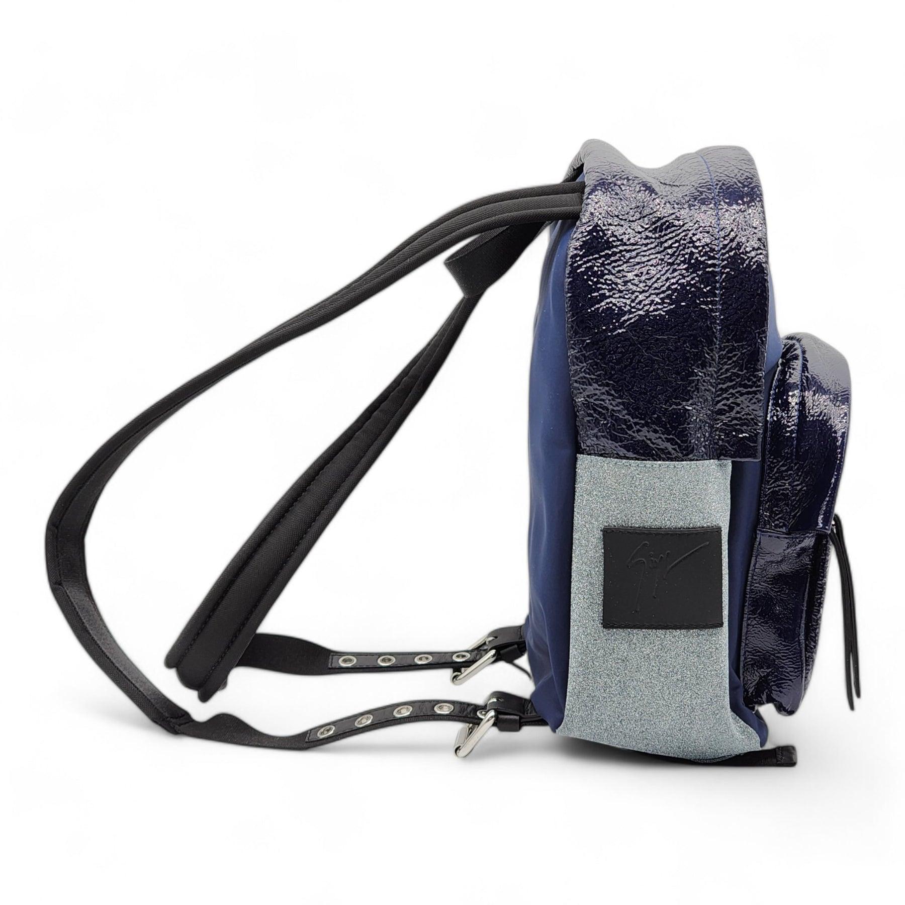 Black Giuseppe Zanotti Logo Backpack - Nylon, Leather, Suede in Blue For Sale