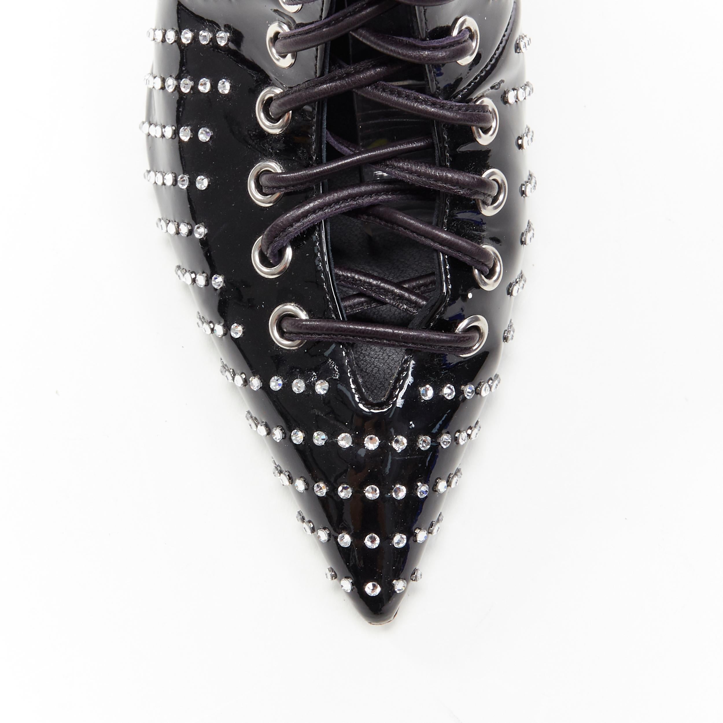 GIUSEPPE ZANOTTI Lucrezia black patent crystal embellished  lace up bootie EU39 2