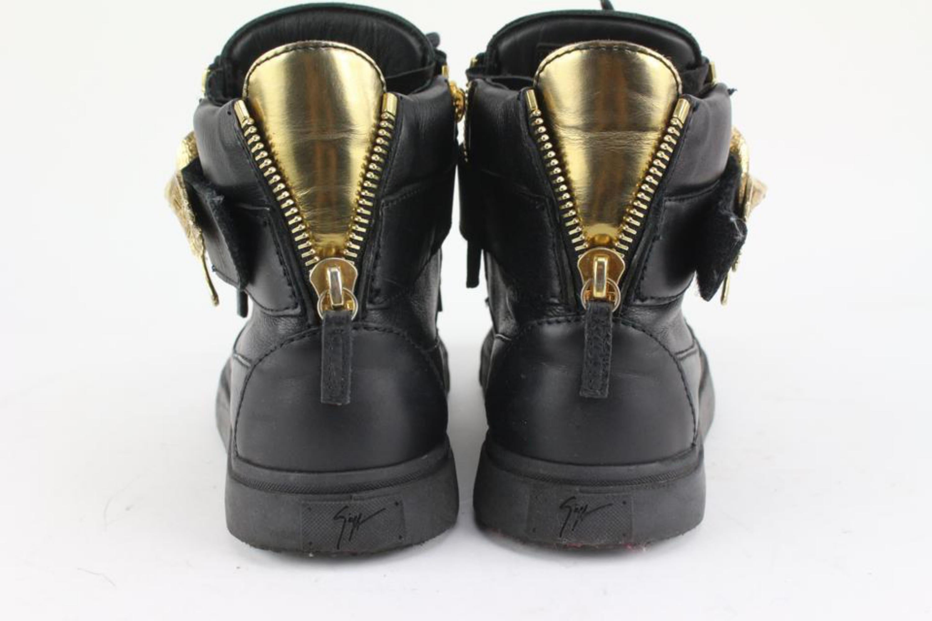 Giuseppe Zanotti Men's 40 Black Leather High Top Gold Eagle London Sneaker  4GZ88