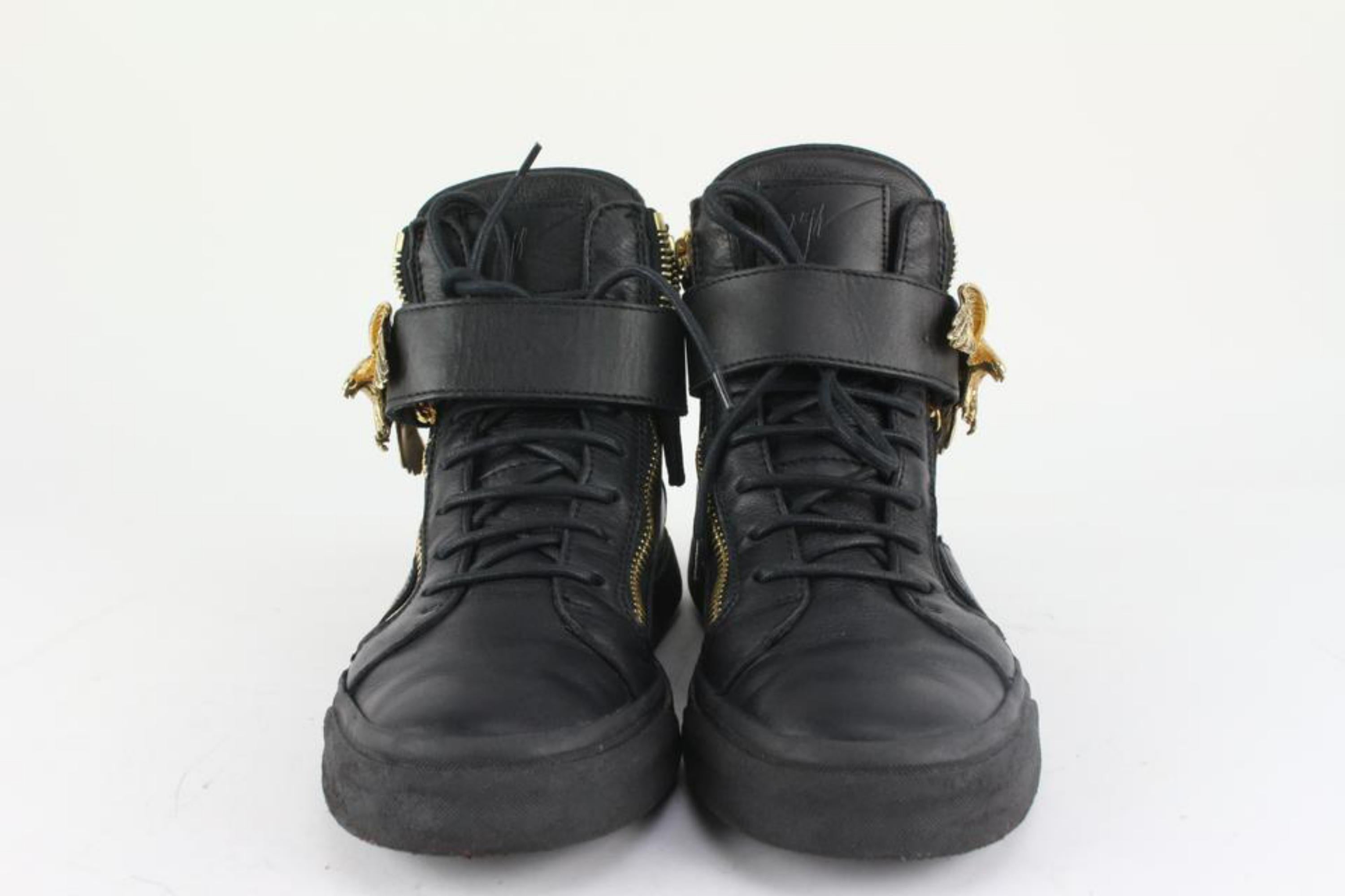 Giuseppe Zanotti Men's 40 Black Leather High Top Gold Eagle London Sneaker 4GZ88 For Sale 1