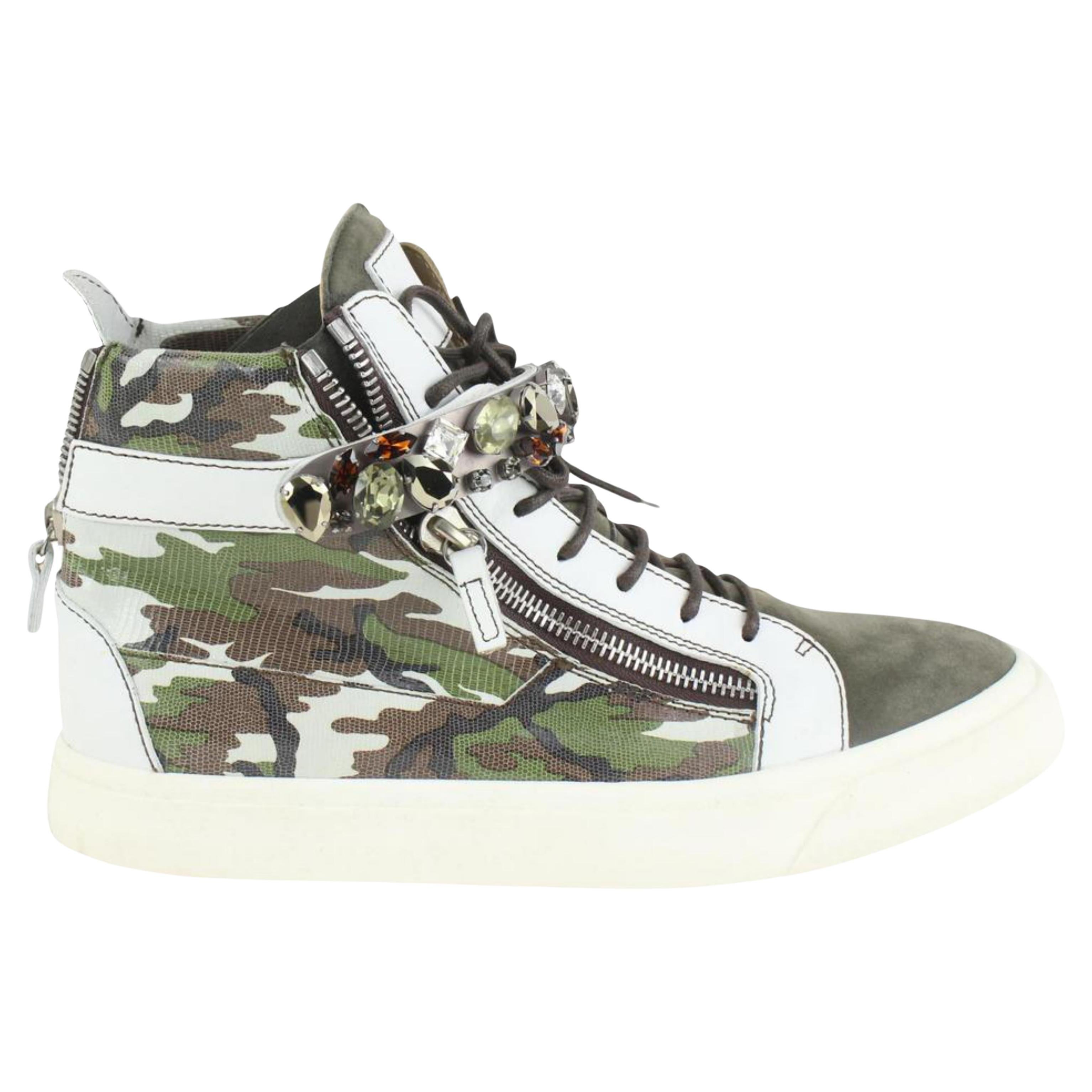 Giuseppe Zanotti Herren 45 mit Juwelen besetztes Camo London High Top Turnschuhe 1216gz11 im Angebot