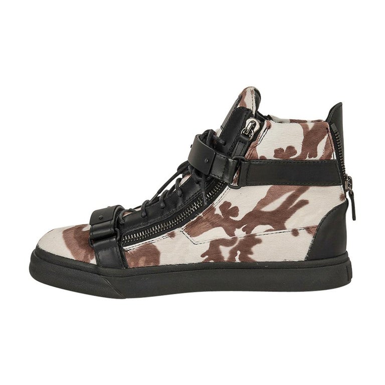Giuseppe Zanotti Men S Camo Calf Hair Sneakers Black Leather 44