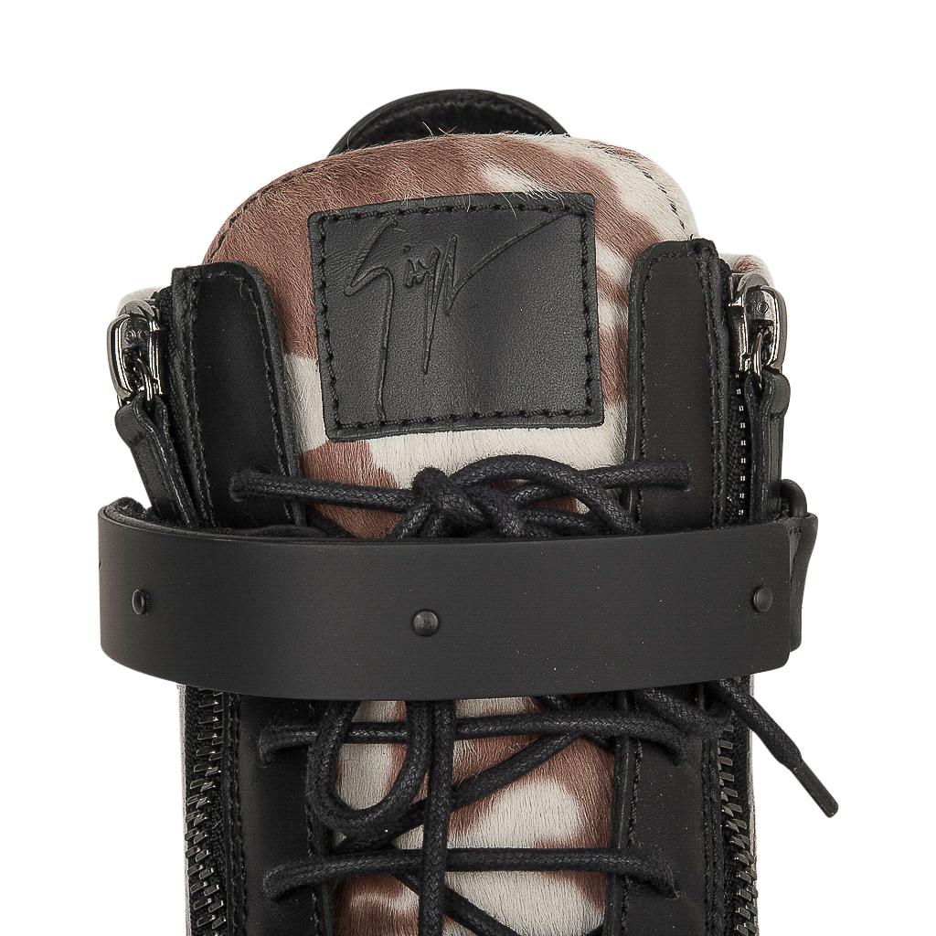 Giuseppe Zanotti Men's Camo Calf Hair Sneakers Black Leather 44 / 11 For Sale 1
