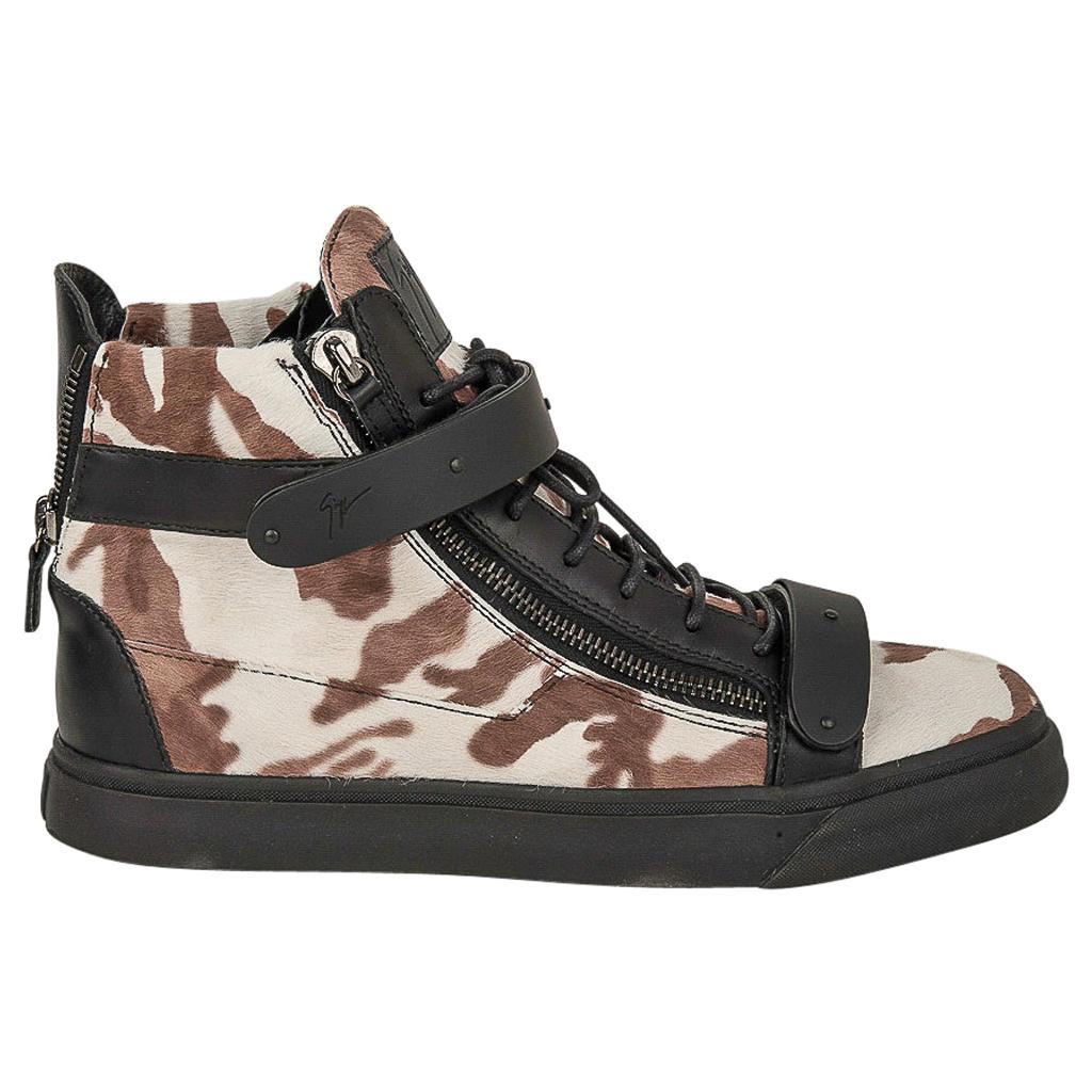 Giuseppe Zanotti Men's Camo Calf Hair Sneakers Black Leather 44 / 11 For Sale