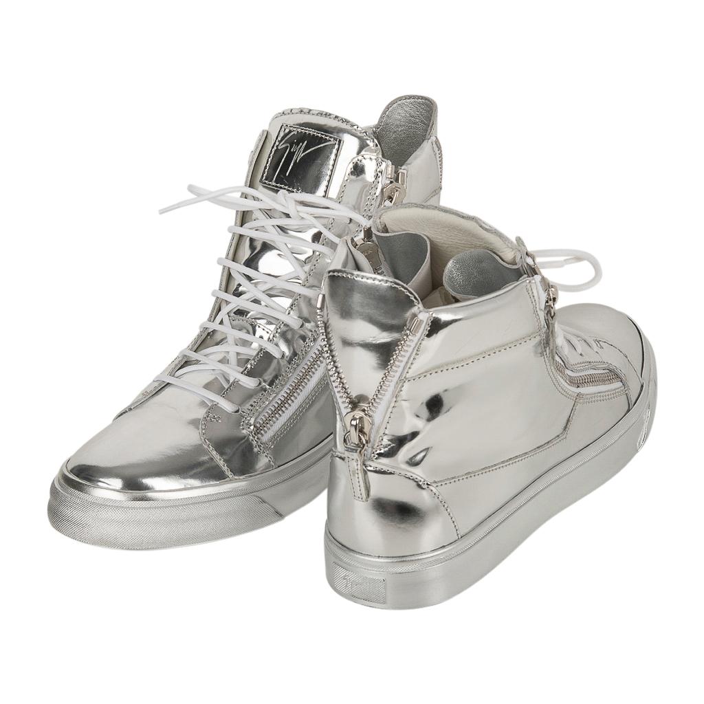 high top silver sneakers