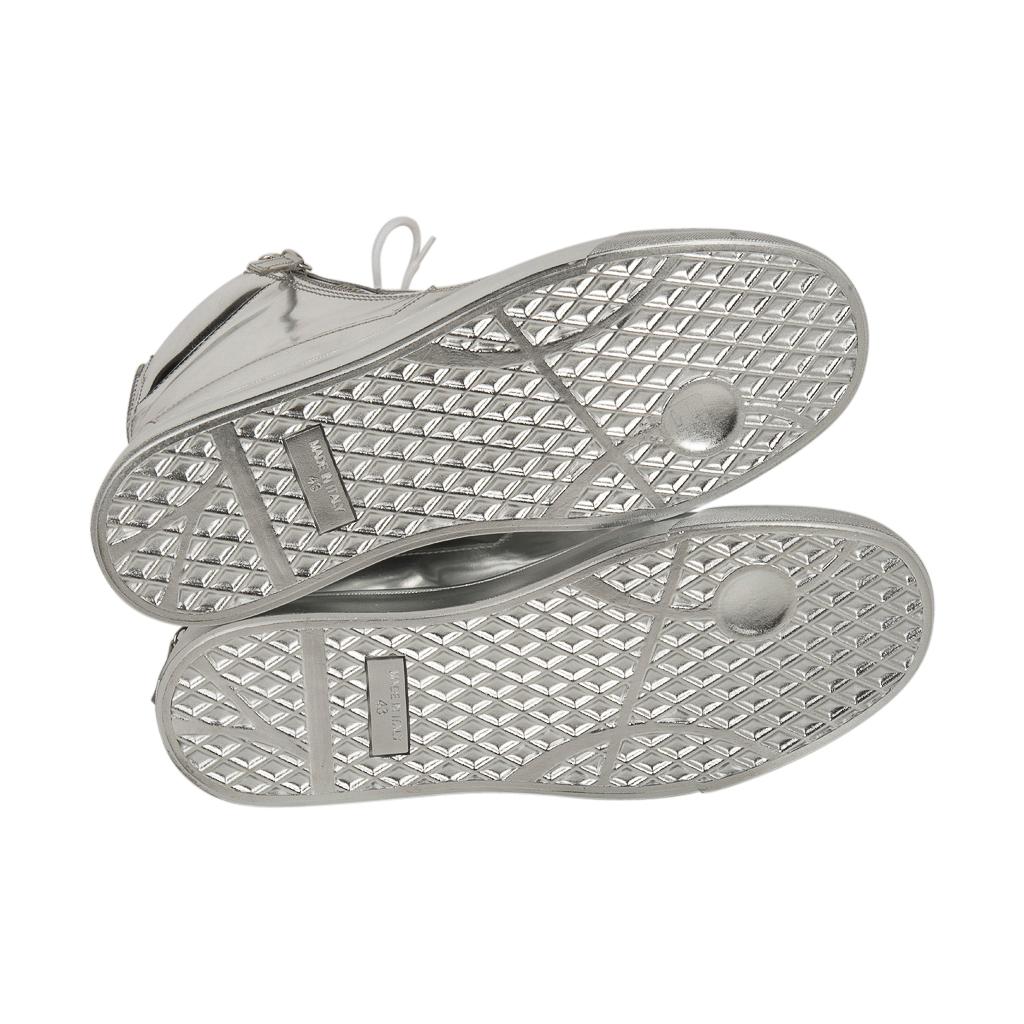 Giuseppe Zanotti Men's Silver Mirror High Top Sneaker w/ Zip Detail 43 / 10 1