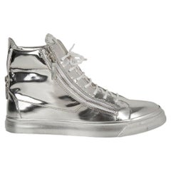 Giuseppe Zanotti Herren Silber Spiegel High Top Turnschuhe mit Reißverschluss Detail 43 / 10