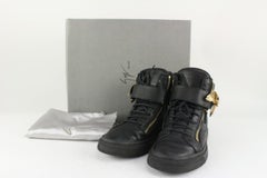Giuseppe Zanotti Mens Size 40 Black Leather High Top Gold Eagle London Sneaker