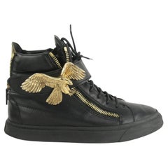 Giuseppe Zanotti Mens Size 40 Black Leather High Top Gold Eagle London Sneaker 
