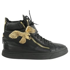 Giuseppe Zanotti Mens Size 40 Black Leather High Top Gold Eagle London Sneaker