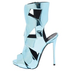 Giuseppe Zanotti Metallic Blau Leder Cut-Out Coline Knöchelstiefeletten Größe 36