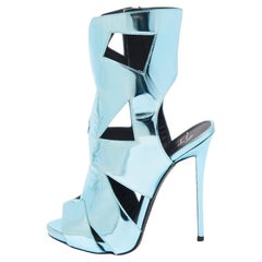 Giuseppe Zanotti Metallic Blue Leather Cut-Out Coline Ankle Booties Size 36