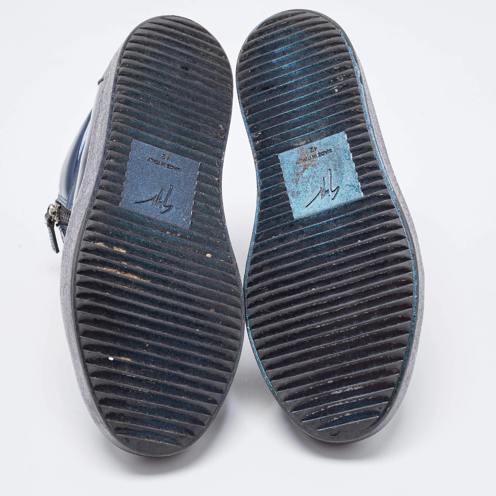 Men's Giuseppe Zanotti Metallic Blue Leather High top Sneakers Size 42