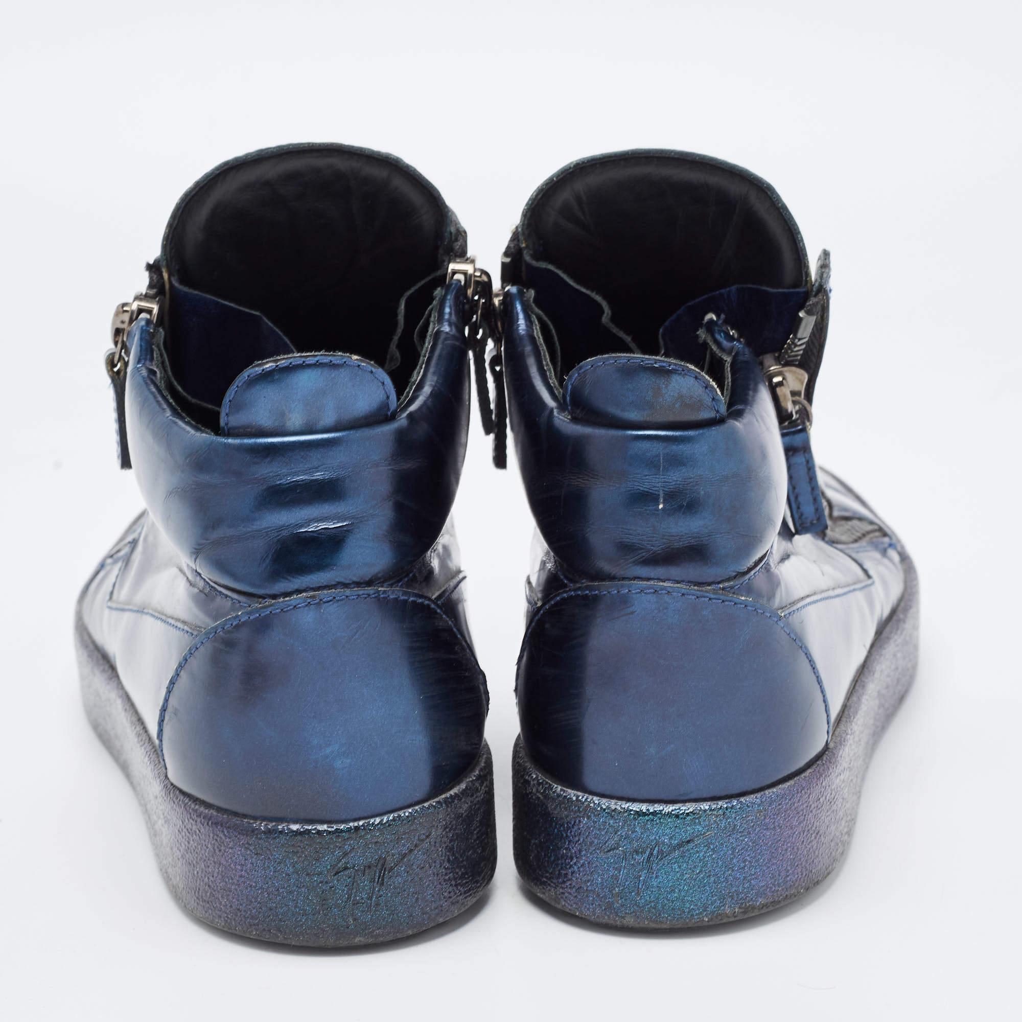 Giuseppe Zanotti Metallic Blue Leather High top Sneakers Size 42 1