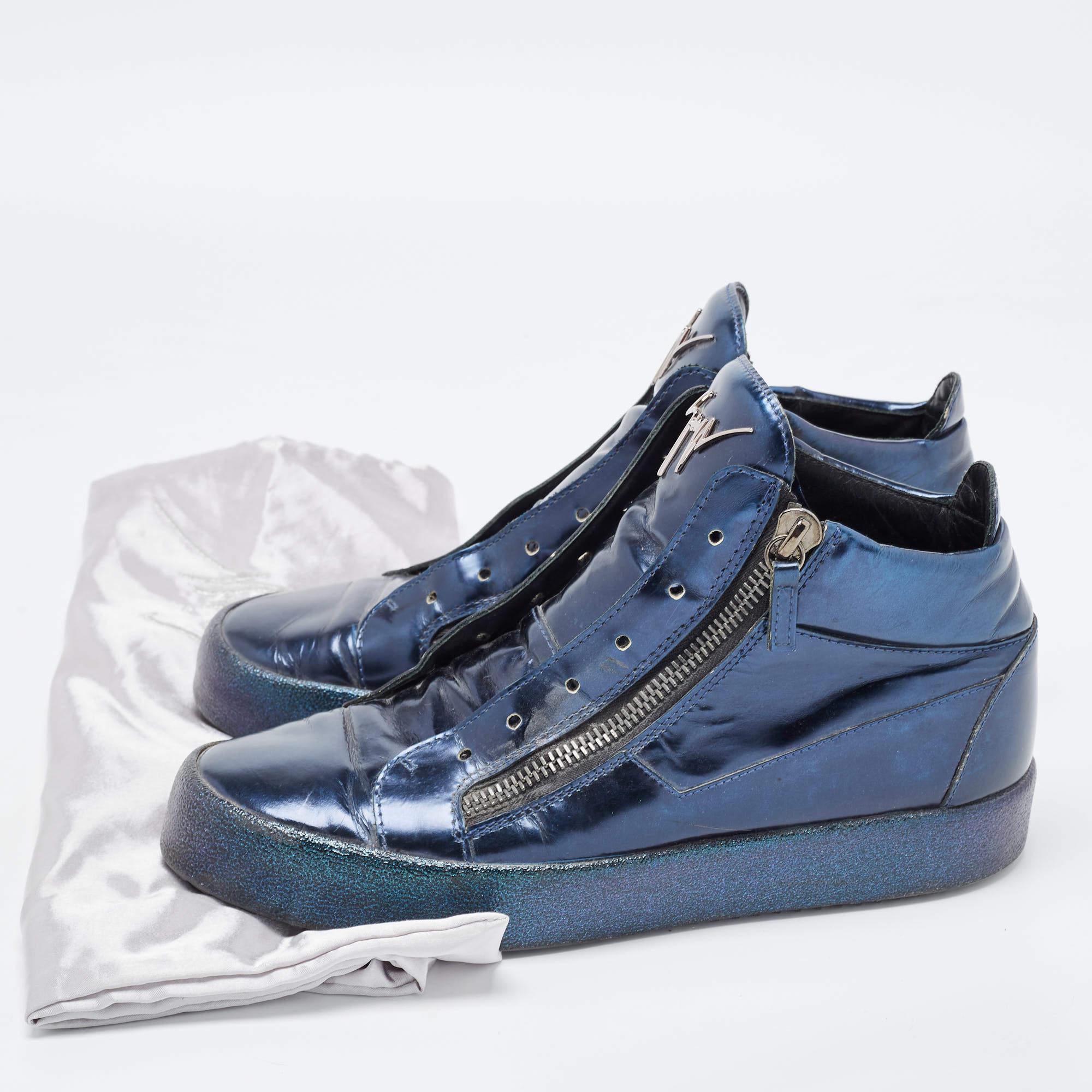 Giuseppe Zanotti Metallic Blue Leather High top Sneakers Size 42 For Sale 5