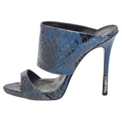 Giuseppe Zanotti Metallic Blau Python Geprägtes Leder Andrea Sandalen Größe 36