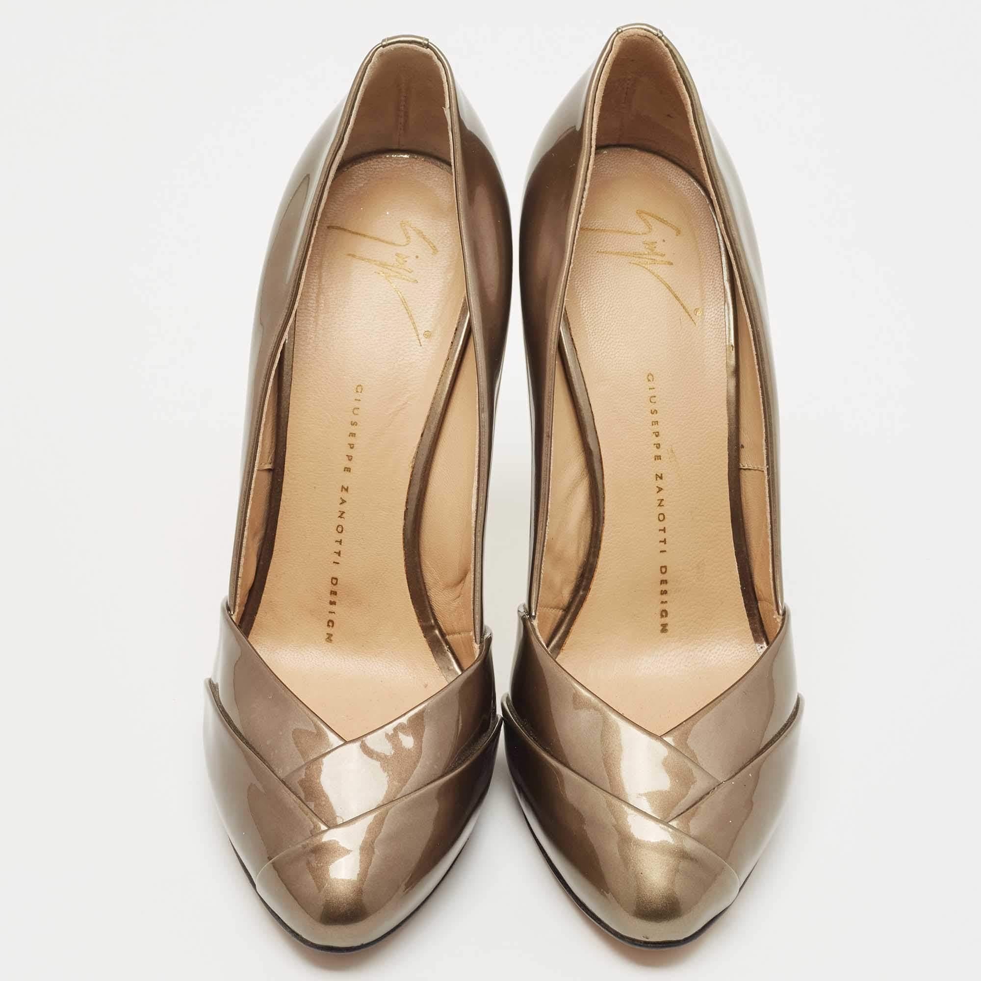 Brown Giuseppe Zanotti Metallic Bronze Patent Leather Pumps Size 38