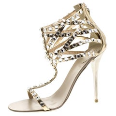 Giuseppe Zanotti Metallic Dull Gold Leather Crystal T Strap Sandals Size 37