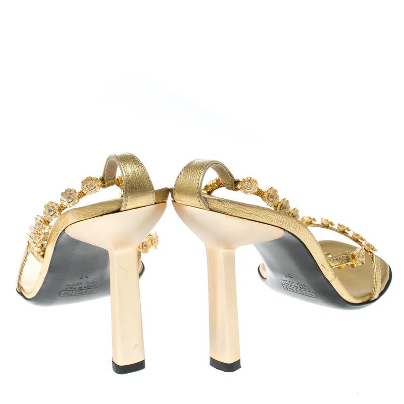Giuseppe Zanotti Metallic Gold Flower Embellished Lola Strappy Sandals Size 37 3