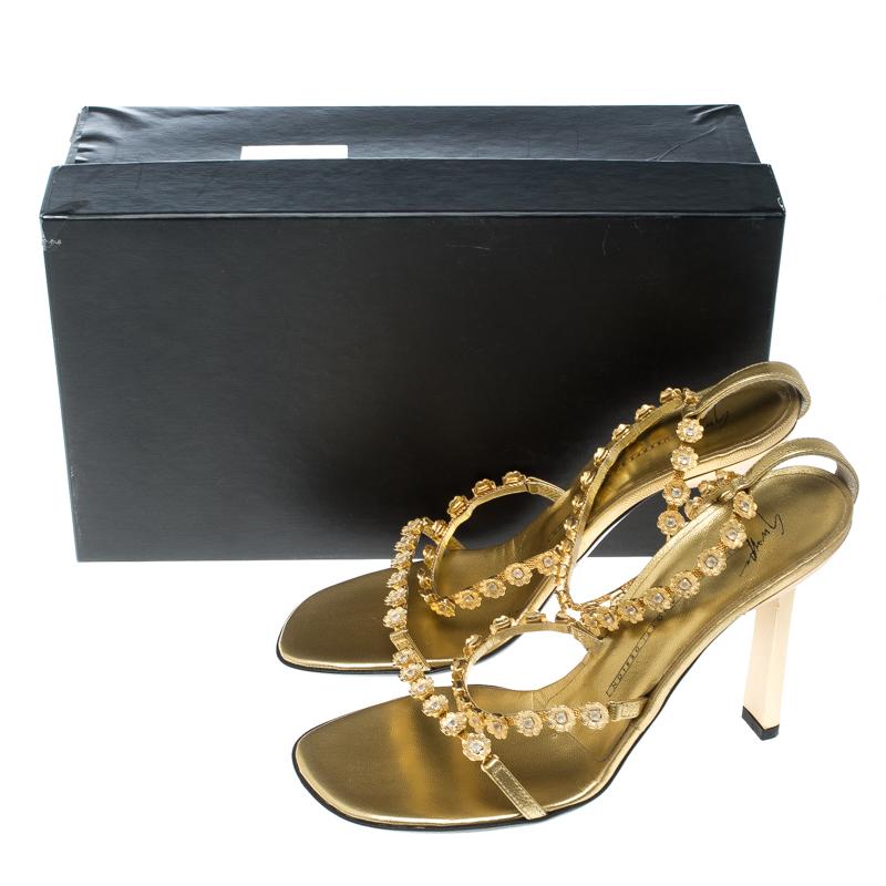 Giuseppe Zanotti Metallic Gold Flower Embellished Lola Strappy Sandals Size 37 4