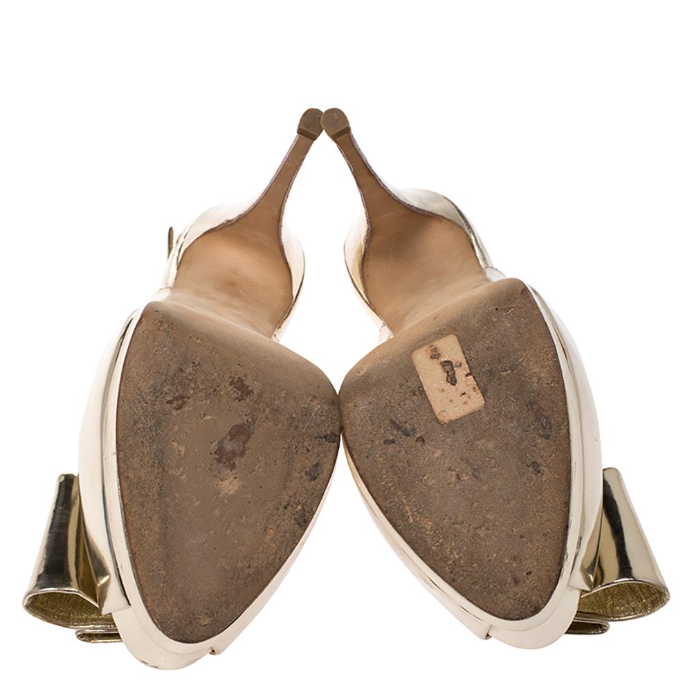 Women's Giuseppe Zanotti Metallic Gold Leather Bow Platform Slingback Sandals Size 40 For Sale
