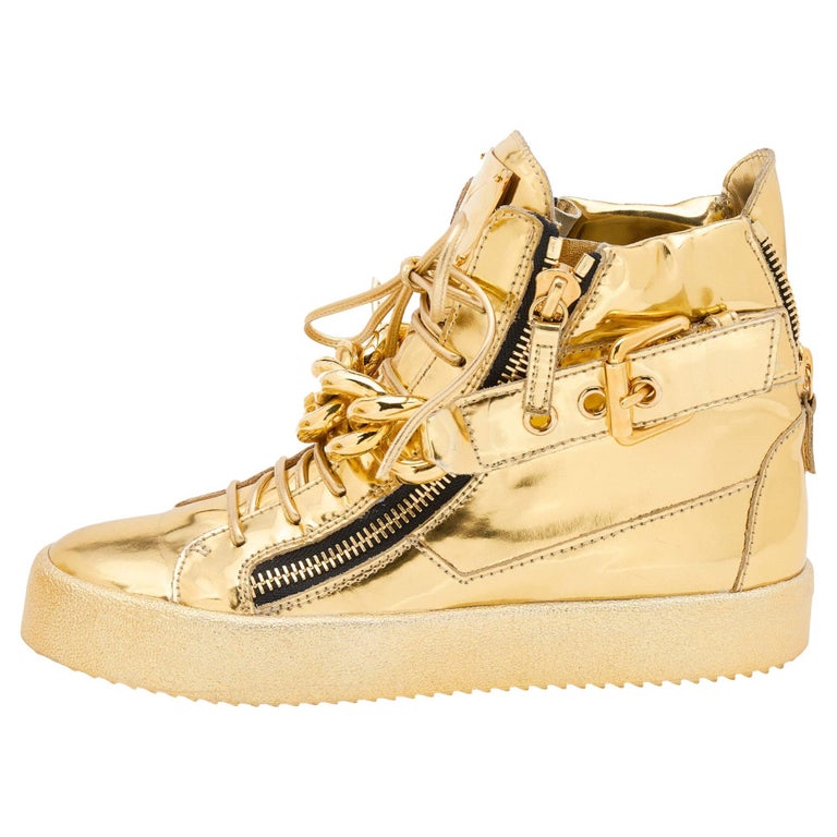 Zanotti Metallic Leather Chain High Top Sneakers Size 39 at 1stDibs | giuseppe spike shoes
