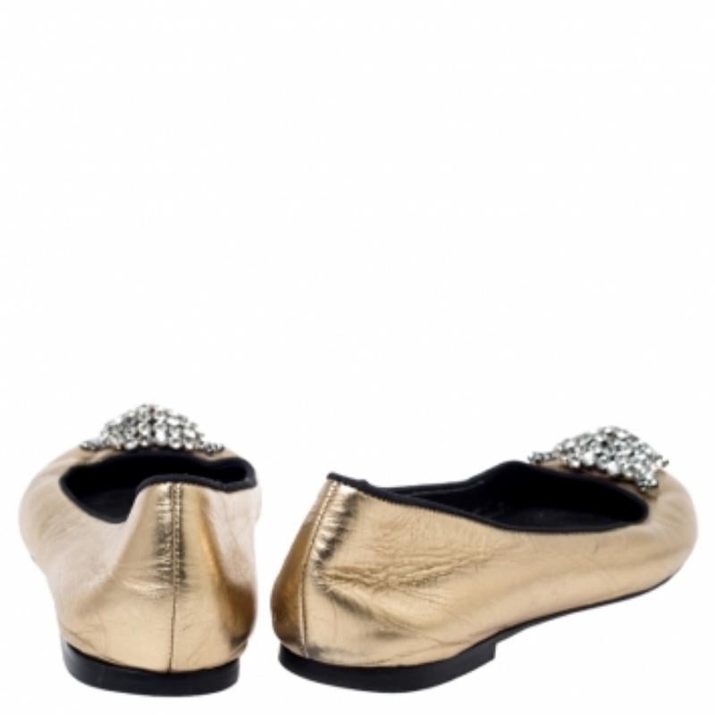 Giuseppe Zanotti Metallic Gold Leder Kristall verzierte Ballettschuhe Größe 38 im Angebot 3