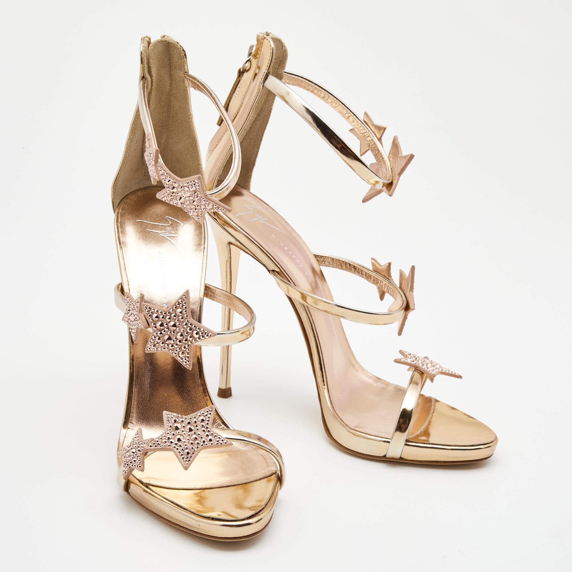 Giuseppe Zanotti Metallic Gold Leather Harmony Star Sandals Size 39 1