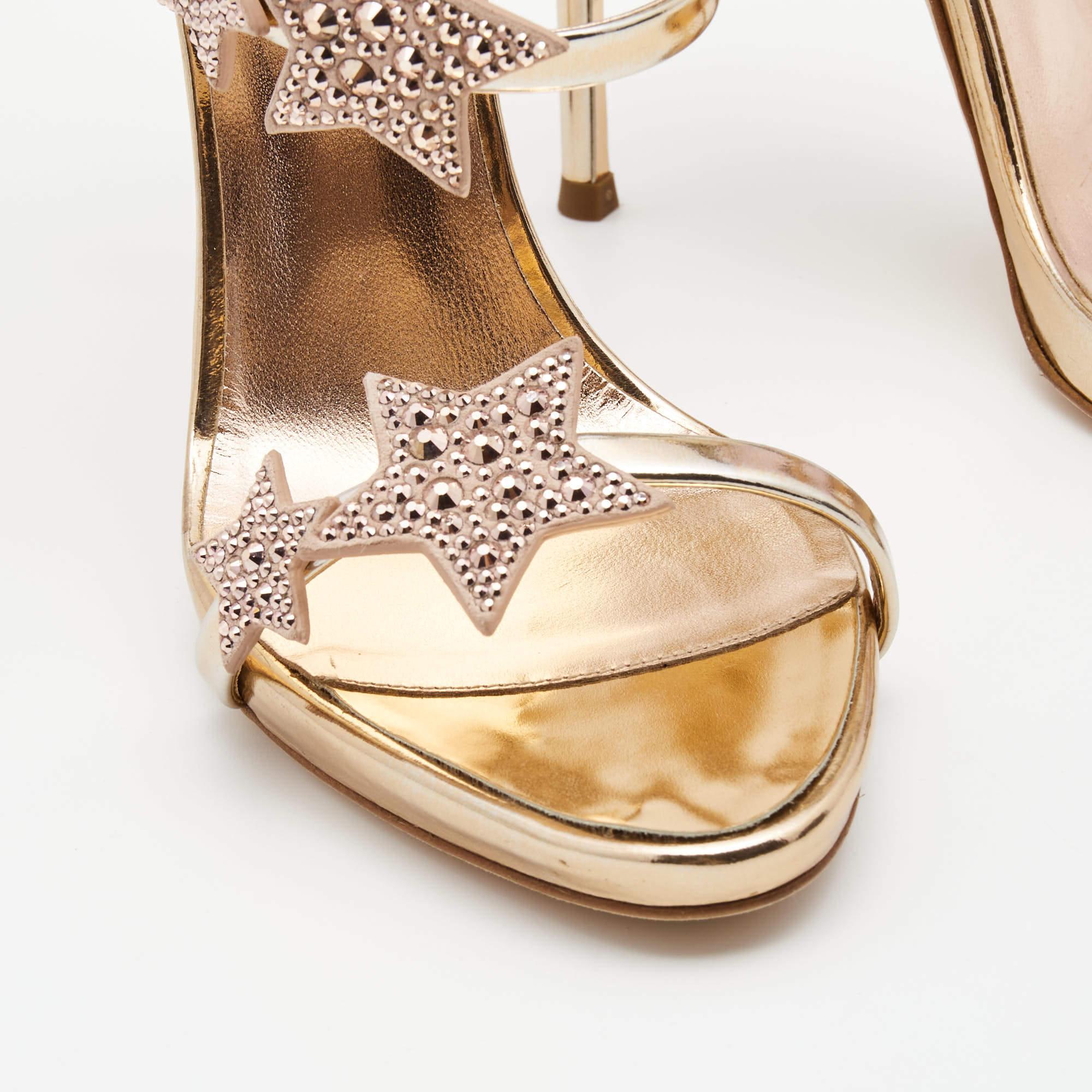 Giuseppe Zanotti Metallic Gold Leather Harmony Star Sandals Size 39 3