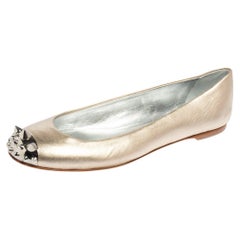 Giuseppe Zanotti Metallic Gold Leather Malika Spike Ballet Flats Size 39.5