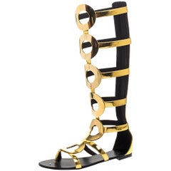 Giuseppe Zanotti Metallic Gold Leather Rylee Gladiator Flat Sandals Size 41
