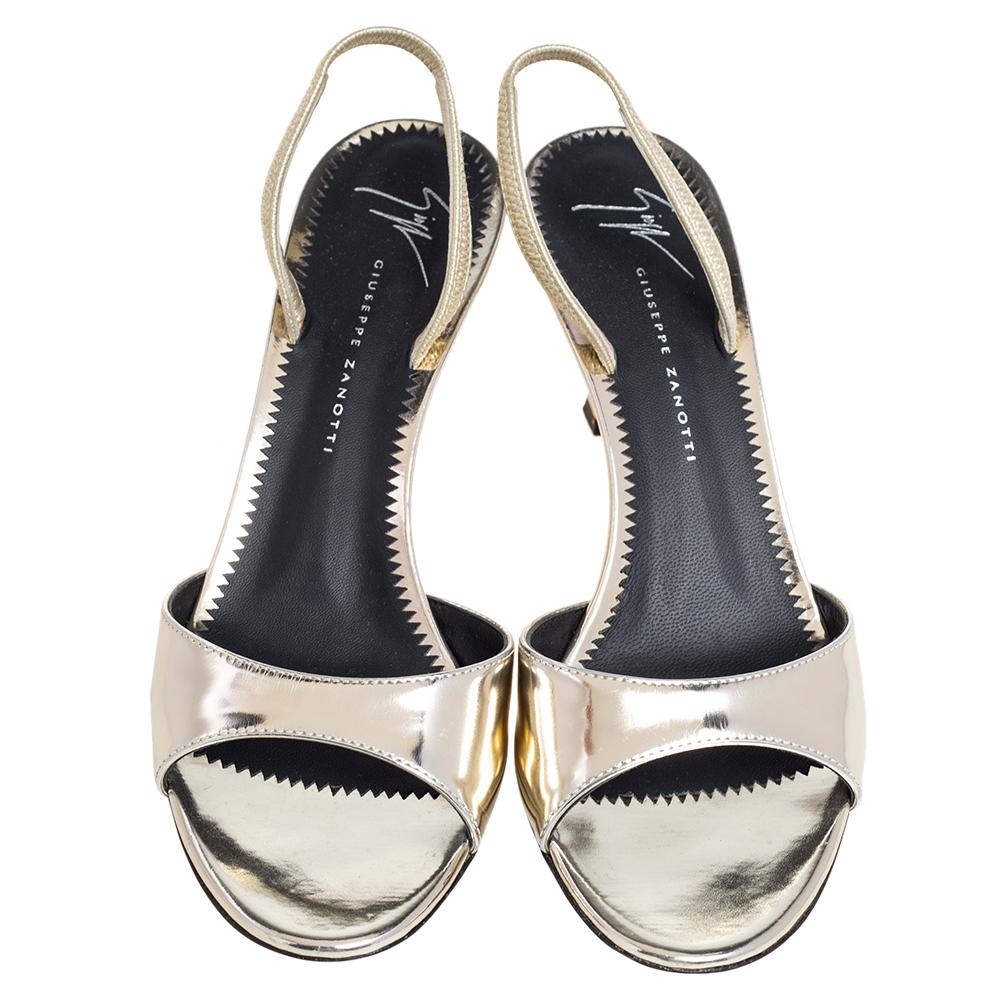 Women's Giuseppe Zanotti Metallic Gold Leather Slingback Sandals Size 36.5