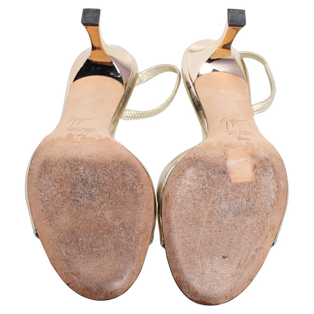 Giuseppe Zanotti Metallic Gold Leather Slingback Sandals Size 36.5 2