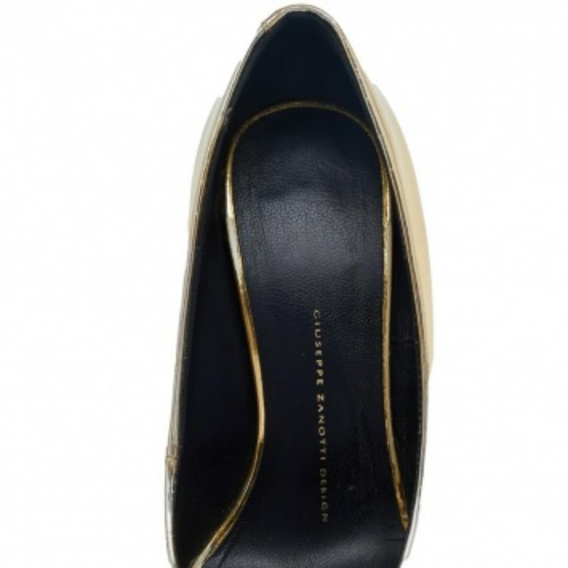 Giuseppe Zanotti Metallic Gold Mirror Leather Peep Toe Platform Pumps Size 37.5 1
