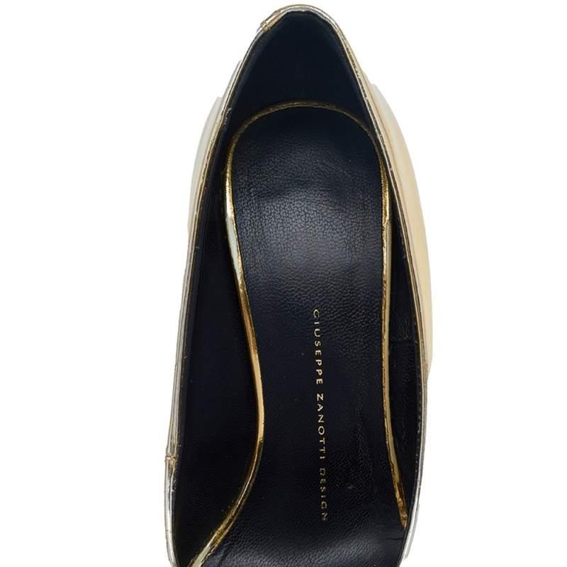 Giuseppe Zanotti Metallic Gold Mirror Leather Peep Toe Platform Pumps Size 37.5 3